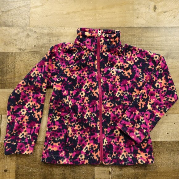 Columbia Benton Springs II Printed Fleece Jacket Girls’ XS Pink Multi Outdoor - Picture 1 of 11